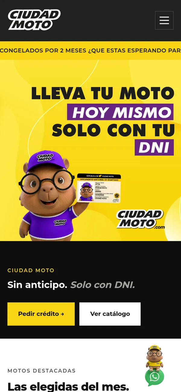 Página de inicio de ciudadmoto.com en un celular