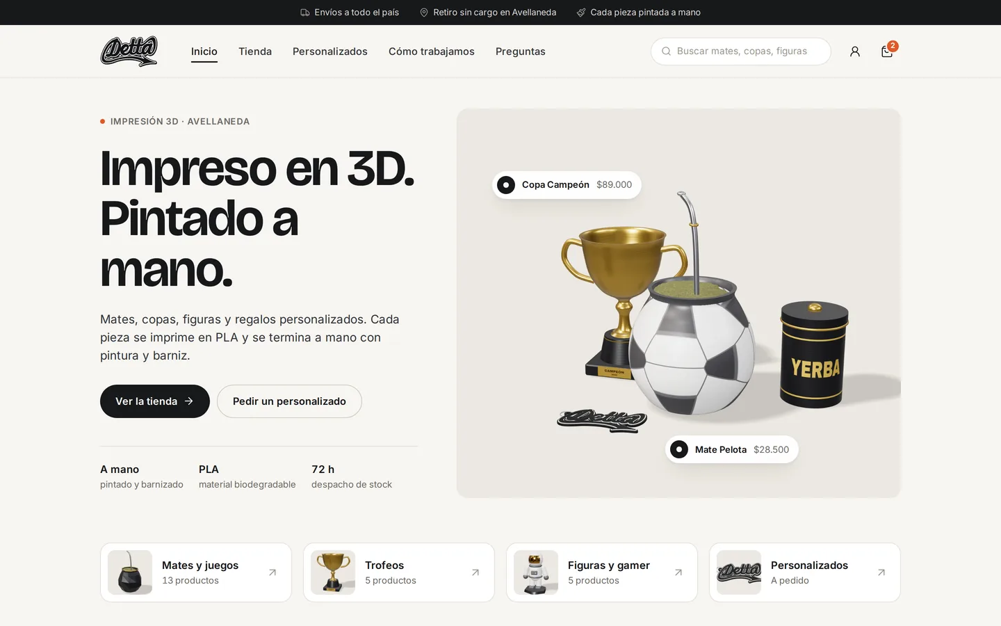 Inicio de la tienda online de Detta3D en escritorio
